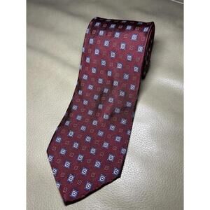 Brooks Brothers Makers 100% Silk Tie Necktie Burgundy W/ Blue Squares BB1